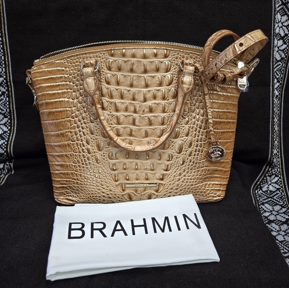 NWT Brahmin honey brown Melbourne, Crocodile-Embossed Duxbury Satchel Bag - Picture 13 of 13